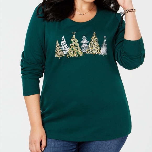 Karen Scott Tops - NWT Karen Scott Plus Size Holiday-Tree Printed Tee
